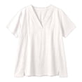 thumbnail image 4 of IWRICH Linen V Neck T Shirts for Women Summer Casual Short Sleeve Tunic Tops Comfy Solid Color Loose Fit Basic Tees White S, 4 of 5