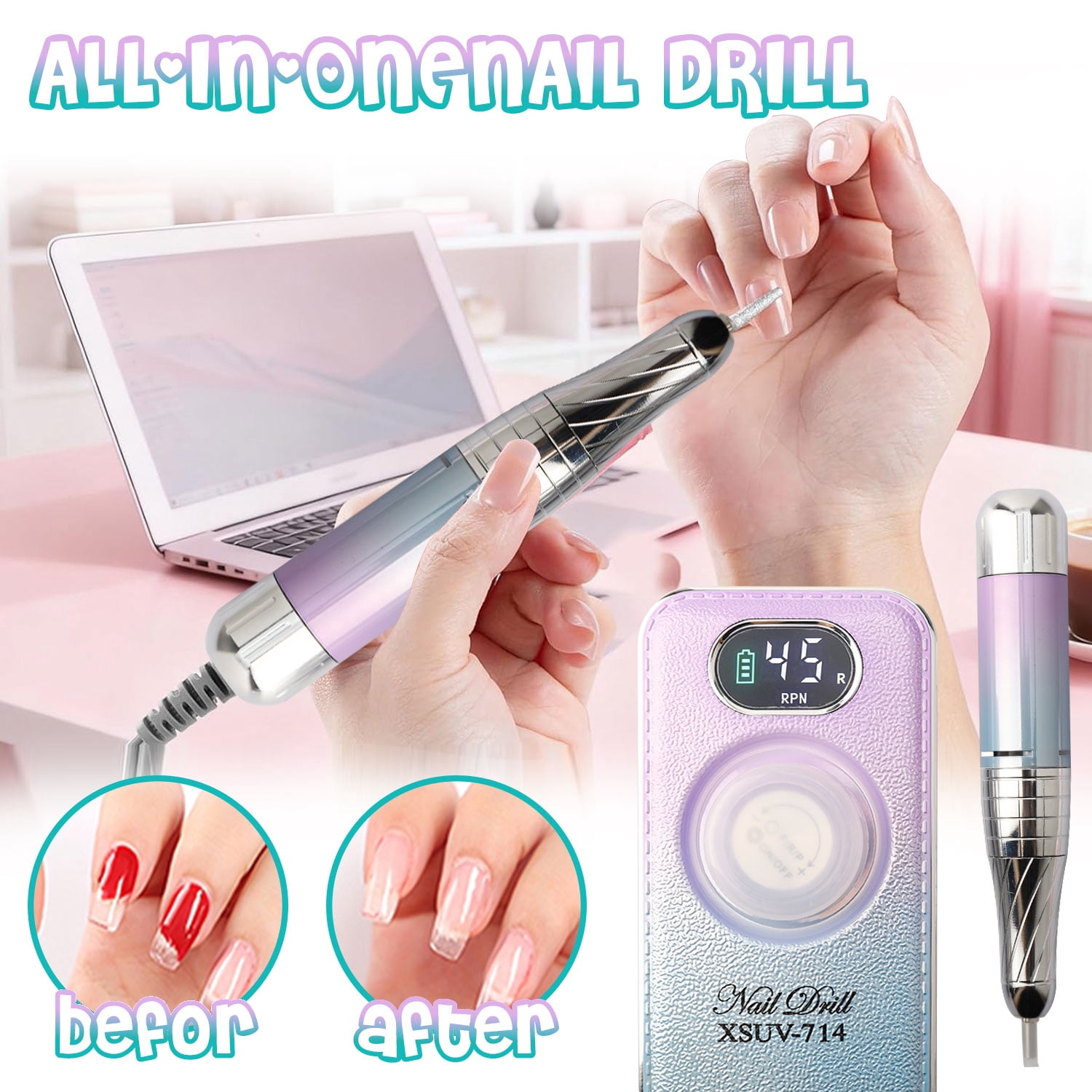 40000RPM Electric Nail Drill Professional Polishing Machine Low Noise Nails Sander File Set For Manicure Salon Home Tools, Chrismas gift