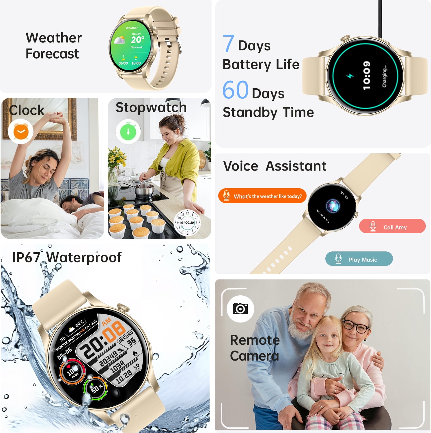 Smart Watch for Android and iPhone, TIGRADE Answer/Make Call Smartwatch for Men Women Waterproof, 100+ Sport Modes, Fitness Activity Tracker, Gold
