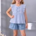 thumbnail image 7 of Yutgune Toddler Baby Girl Summer Cotton Outfits Sleeveless Ruffle Tops and Denim Shorts 2 Piece Clothing Set, 7 of 7