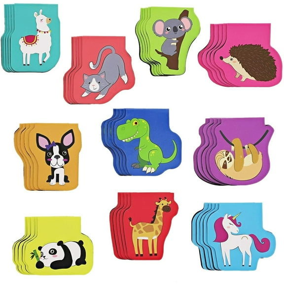 Bookmarks for Kids - 50-Pack Mini Animal Magnetic Bookmarks - 10 Designs, 1.7 x 1.7 in, Multicolor - Clip Markers for Reading & Classroom Essentials