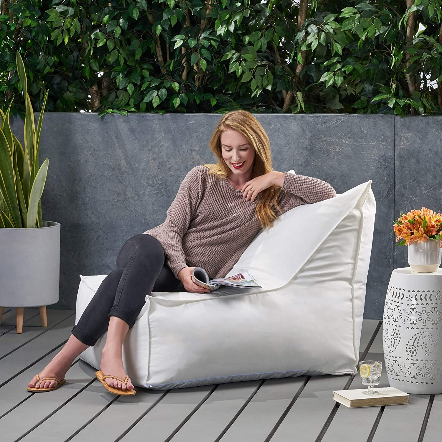 Bean Bag Chair,Comfy Lounge Chair with Back Support, Memory Foam Filled Sofa Leisure Chair with Water Resistant & Washable Cover for Outdoor, Bedroom, Living Room Floor Sofa for Men, Women,Khaki