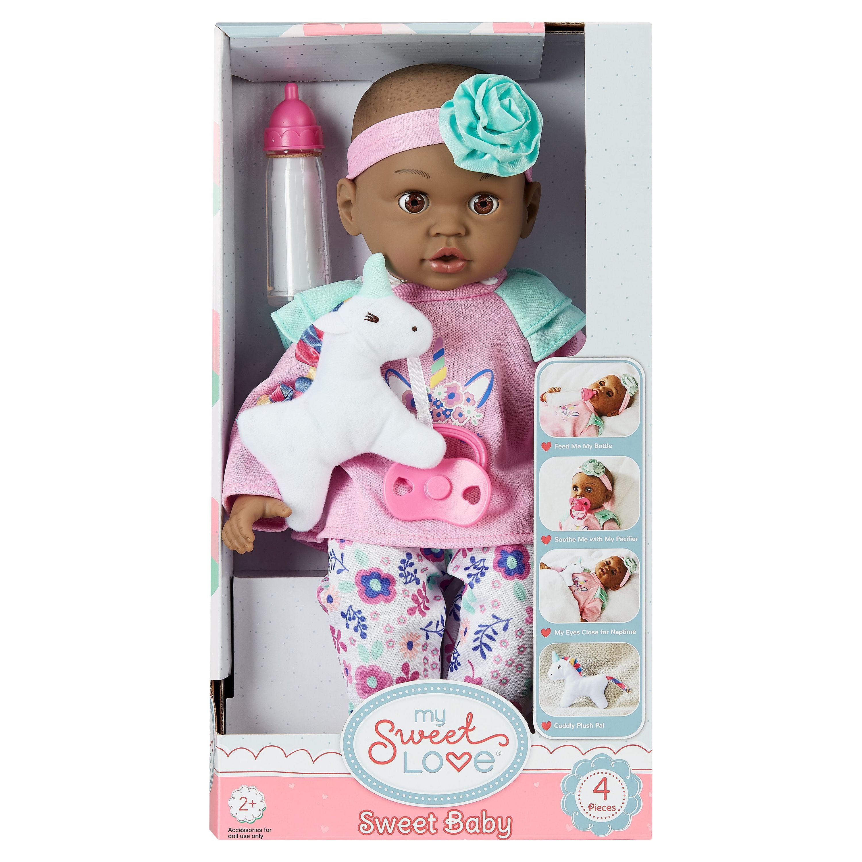 My Sweet Love (MSL) Sweet Baby Doll Toy Set, African American, 4 Pieces. Product Height is 14inches