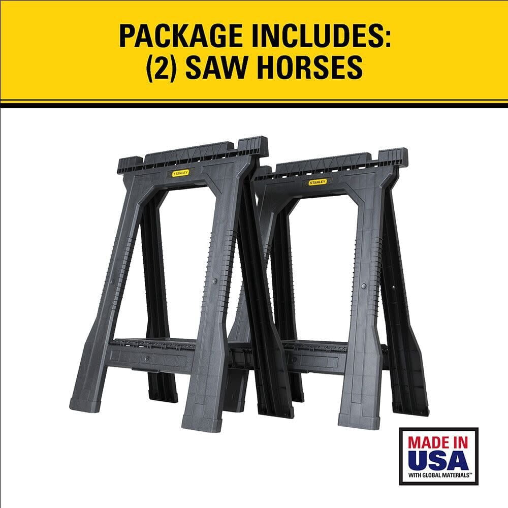 Stanley 32" H x 22-1/2" W x 5" D Folding Sawhorse 800 lb. Black 1 pair
