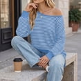 thumbnail image 5 of Tumotour Off The Shoulder Sweatshirts for Women's Plus Size Striped Sport Long Sleeve Pullover Tops Fall Tunic Blouses, 5 of 8
