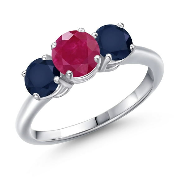 Gem Stone King 925 Sterling Silver Red Ruby and Blue Sapphire Engagement Ring for Women | 2.20 Cttw | Round 6MM | Gemstone July Birthstone | Size 6