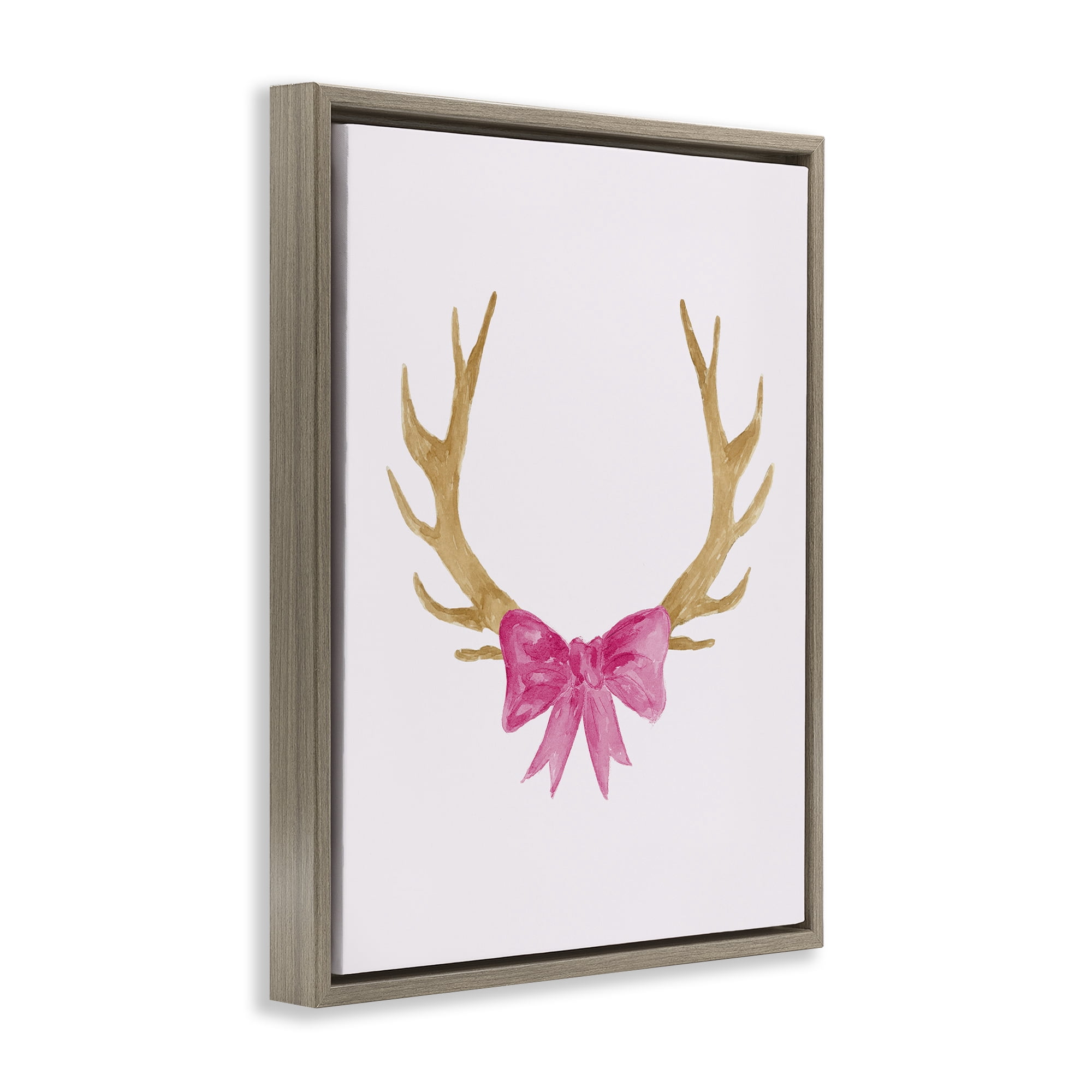 Stupell Industries Bow On Deer Antlers Animals Painting Brown Floater Framed Canvas Art Print Wall Art, 25 x 31