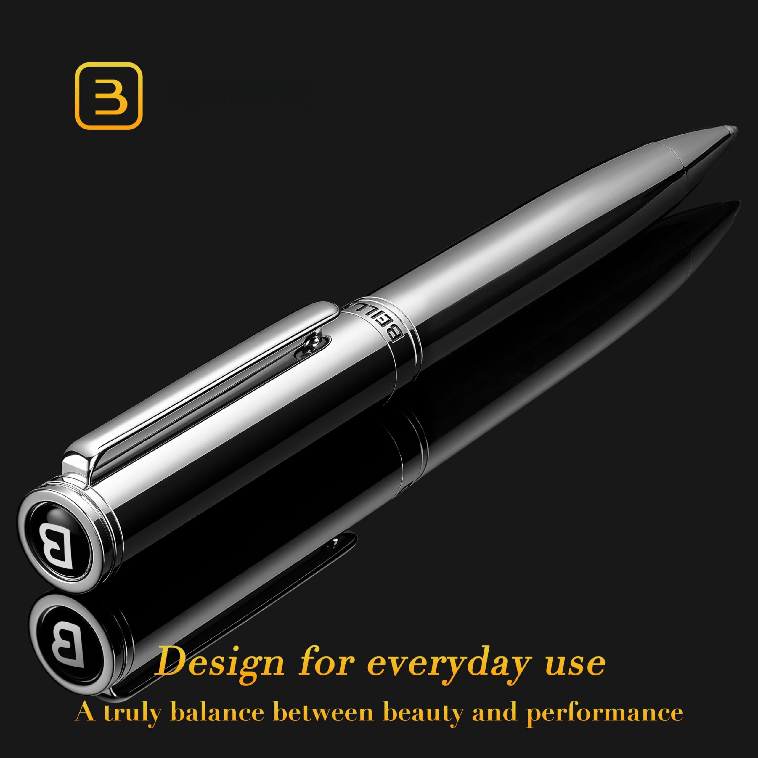 Gel Pen - Luxury Featuring Bright Chrome Finishes  Black Ink Refill Gift Set For Men & Women Business Signature Executive Office Retractable Nice Fancy Designer Pens