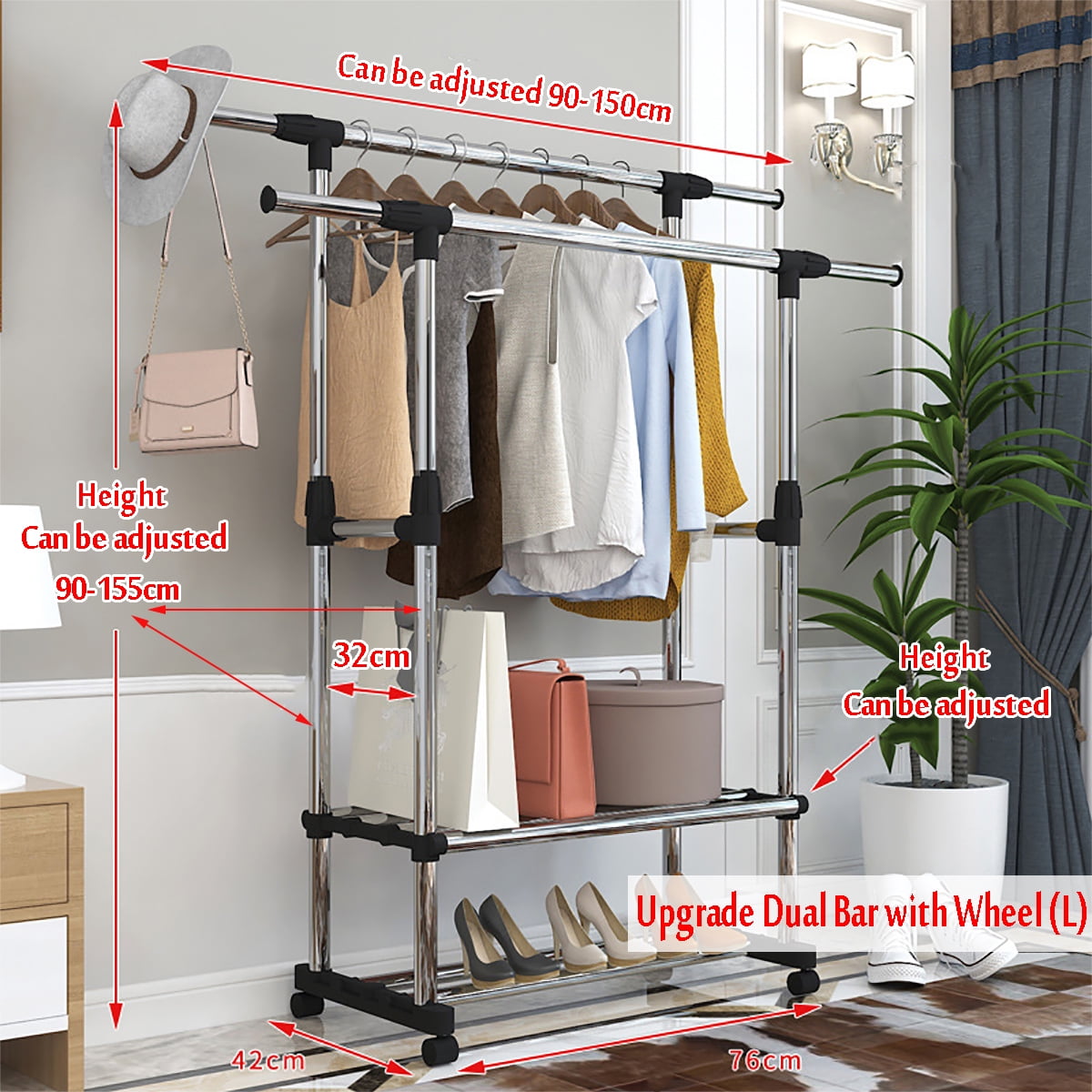 Rolling Clothes Rack Garment Rack Single Rail/Double Rail ...