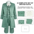thumbnail image 4 of Hinvhai Men's Medieval Costume Role Playing Halloween Stage Costume Medium length Retro Set Long Sleeve Stand Collar Top/Shirt Set 1PC Coat+1PC Vest+1PC Shirt+1PC Pants+1PC Tie Green M(M), 4 of 9