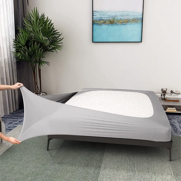 GFDYREE Box Spring Cover Queen Size - Jersey Knit & Stretchy Wrap Around 4 Sides Bed Skirt for Hotel & Home - Queen/Cal Queen, Silver