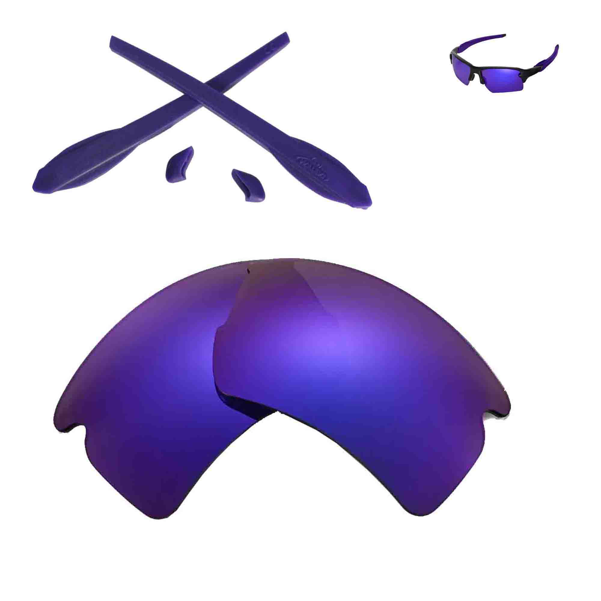 Walleva Purple Polarized Lenses And Purple Rubber Kit For Oakley Flak  XL  Sunglasses 