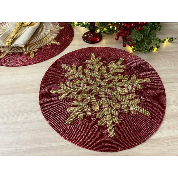 Set of 6, Handmade snowflake beaded table mat, Christmas and new year gift
