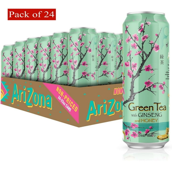 Arizona Green Tea with Ginseng & Honey, 22 oz (650 ml), Case of 24 Cans