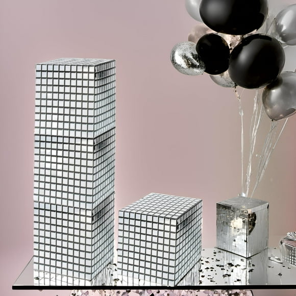 Foxrush Disco Theme AJH3Party Decoration, Disco Box Photo Booth Props, Silver Surface Reflective Boxes for The 70s & 80s Last Disco Bachelorette, Decades, Graduation, Birthday Party Decor