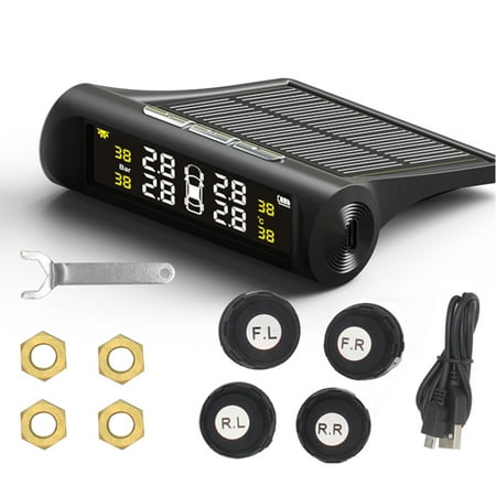 Car TPMS Tire Pressure Monitoring System Solar Charging HD Digital LCD Display Auto Alarm System Wireless With 4