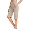 thumbnail image 5 of ASDFVBKG Women's 10" Bermuda Shorts with Pockets High Waisted Knee Length Shorts for Women Walking Workout Casual Khaki 2XL, 5 of 6