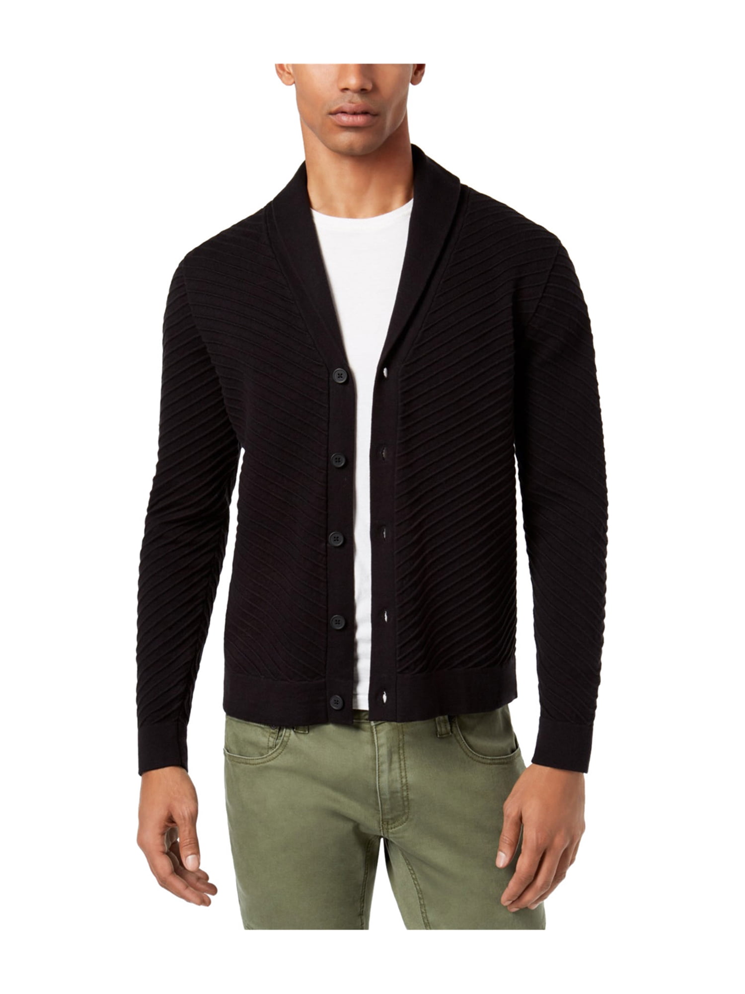 I-N-C Mens Ribbed Cardigan Sweater deepblack XL | Walmart Canada