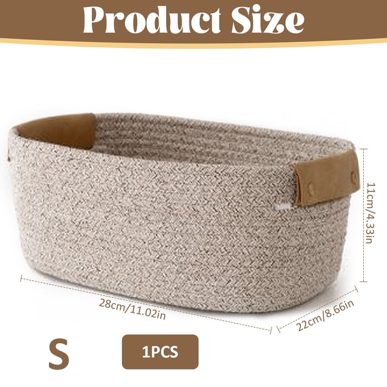 BEVTEE Small Woven Cotton Rope Storage Basket, Coffee photo 7