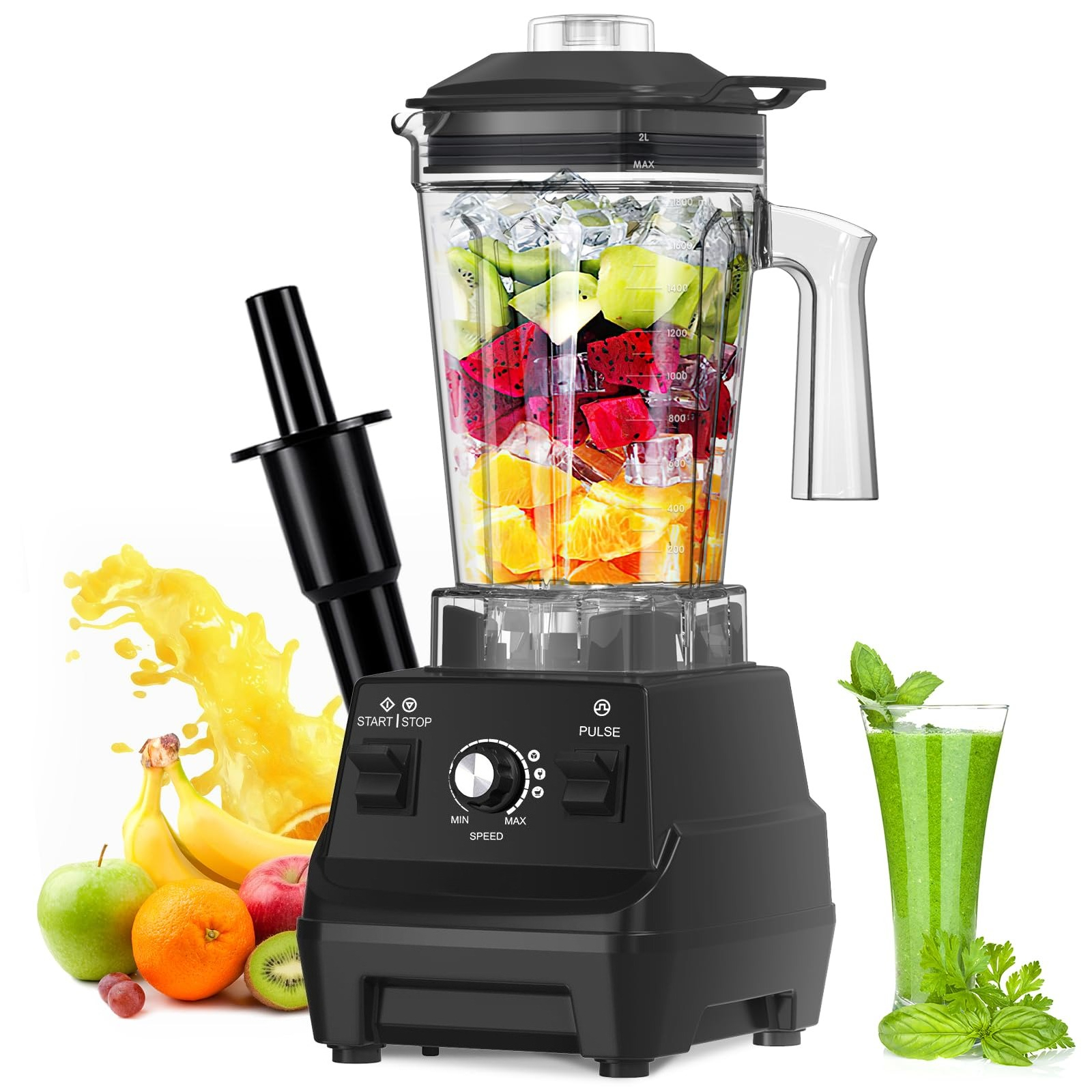 1800W, Professional High Speed Countertop Blender with Durable Stainless Steel Blades, 60oz BPA Free Blender for Shakes and Smoothies, Nuts, Ice and Fruits, Dishwasher Safe
