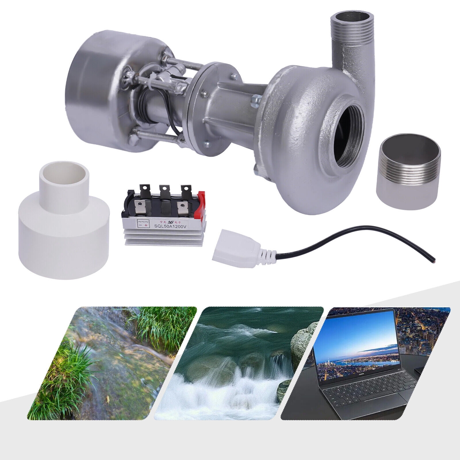 Miumaeov Micro Hydroelectric Generator Water Turbine Generator 500W 110V Hydroelectric Power Station Water Turbine Water Flow Generator with Monitoring for Outdoor
