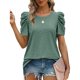 thumbnail image 2 of Blusa túnica suelta de verano verde guisante con cuello redondo, mangas abullonadas, camisa corta y elegante, 2 of 6