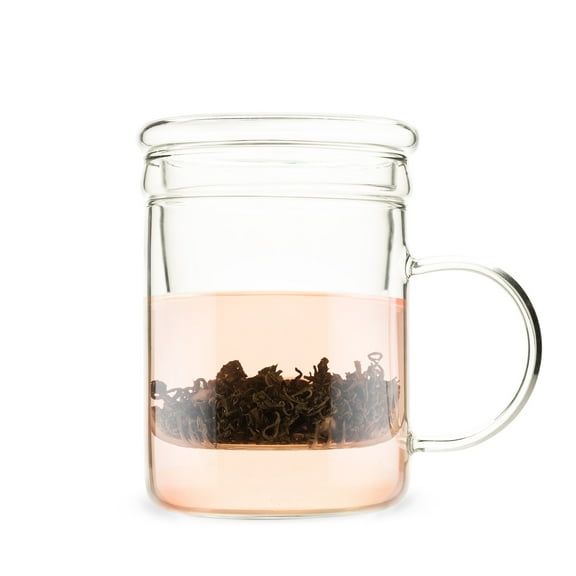 Pinky Up Blake Glass Tea Cup with Infuser and Lid, Travel Tea Mug, 12 oz