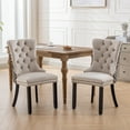 thumbnail image 3 of ​2 Pack Modern Dinner Chairs, Tufted Upholstered Chairs with High Backrest, Modern Dining Table Chairs with  Solid Wood Legs, Beige Pattern, 3 of 9