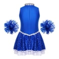 thumbnail image 4 of YONGHS Kids Girls Cheer Leader Uniform Sequin Cheerleading Dance Dress with Pom Poms Royal Blue 6, 4 of 7