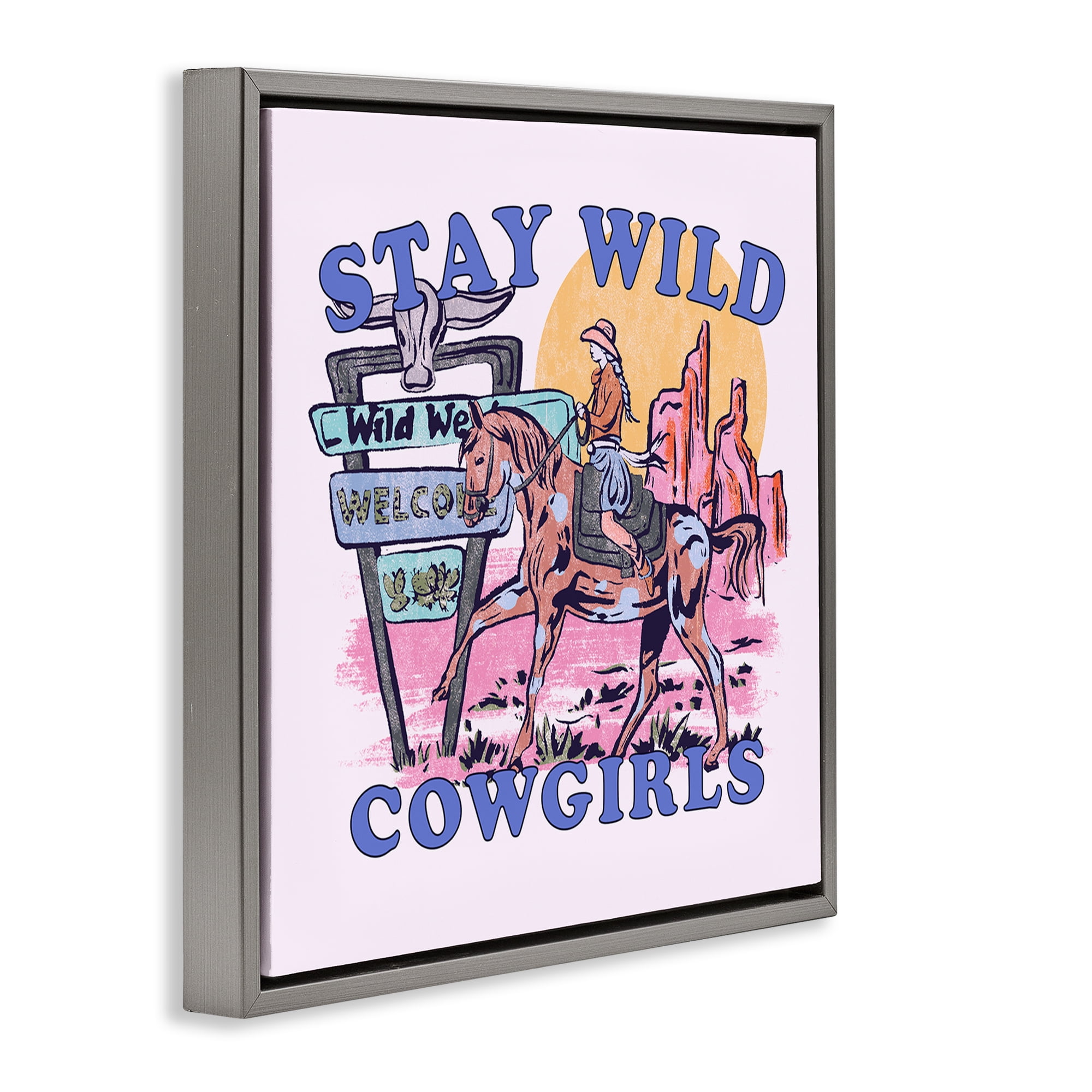 Stupell Industries Stay Wild Cowgirls Entertainment Painting Gray Floater Framed Canvas Art Print Wall Art, 25 x 25