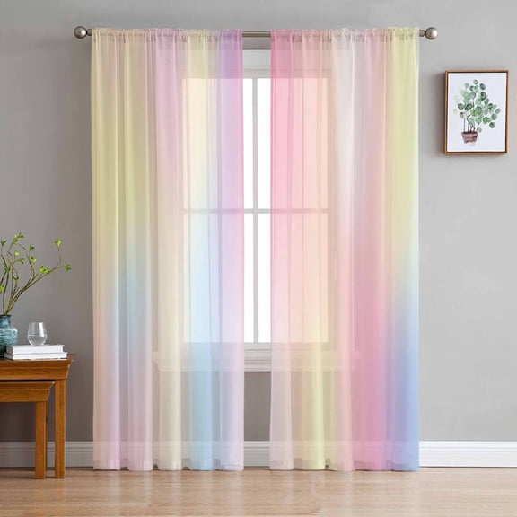 ERUNPONLY Pink Purple Sheer Curtains 63 Inch Length 2 Panels Set, Modern Colorful Ombre Abstract Tie Dye Art Voile Window Treatment Curtains Sheers Drapes for Bedroom/Living Room/Kitchen 52x"63"x2