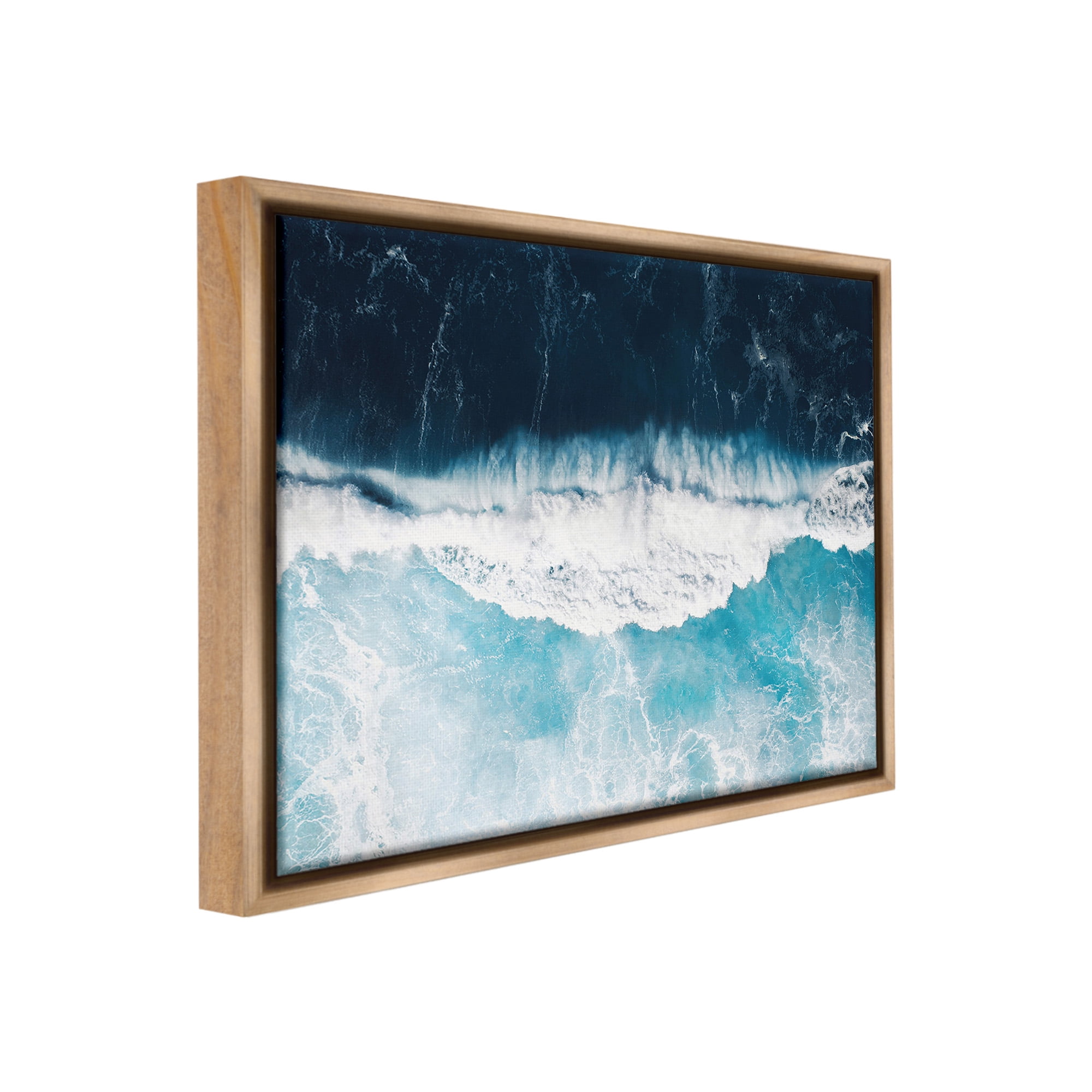 Stupell Industries Crashing Ocean Waves Landscape Photography Brown Floater Framed Canvas Art Print Wall Art, 31 x 25