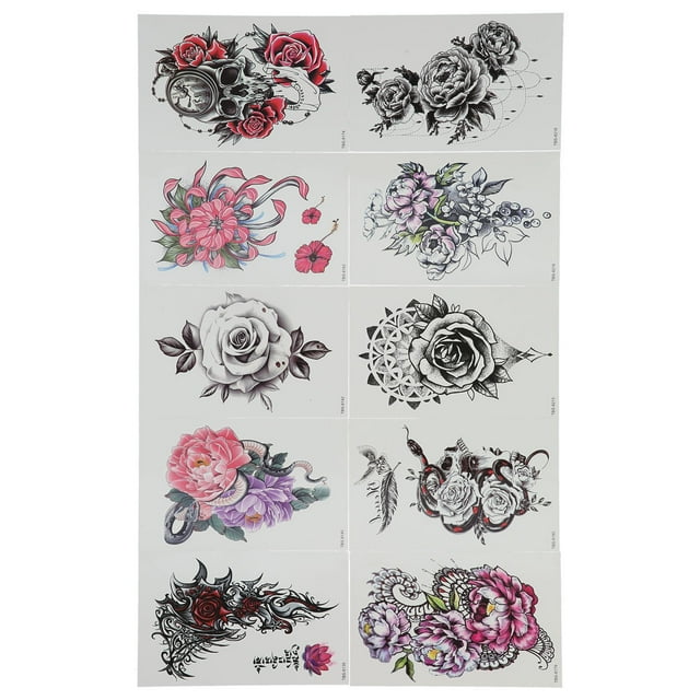 Etiqueta engomada del tatuaje temporal NikouMX 10 hojas impermeables flor