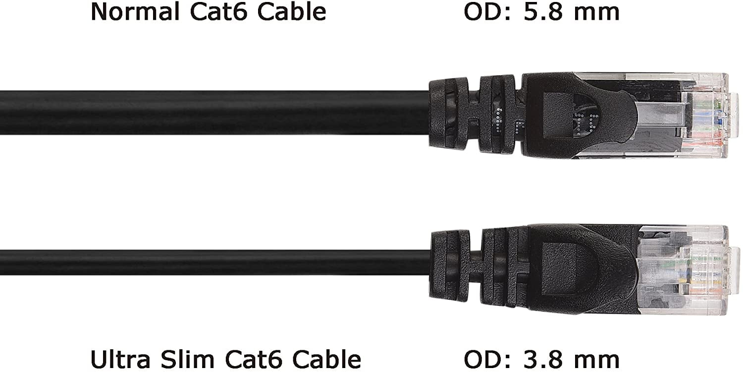 Cable Matters 5-Pack Snagless Short Cat6 Ultra Thin Ethernet Cable (Thin Cat6 Cable) in Black 7 ft