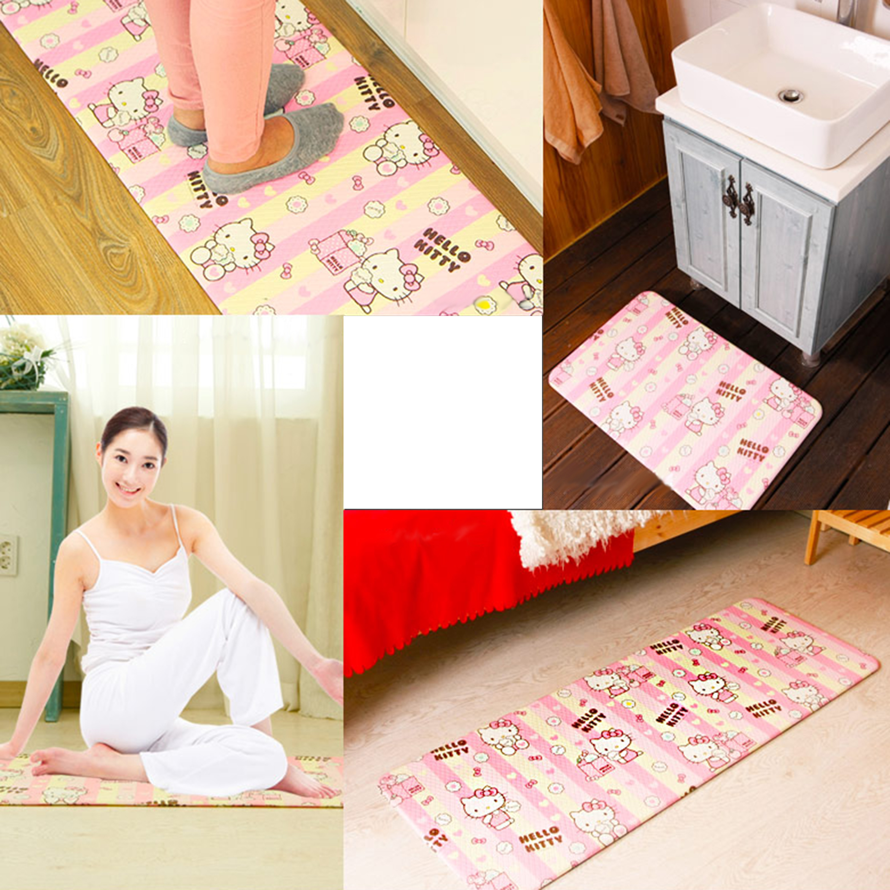 Hello Kitty (HELLOKITTY) yoga mat color printing 8MM cute pink beginners  widened and thickened family cushion