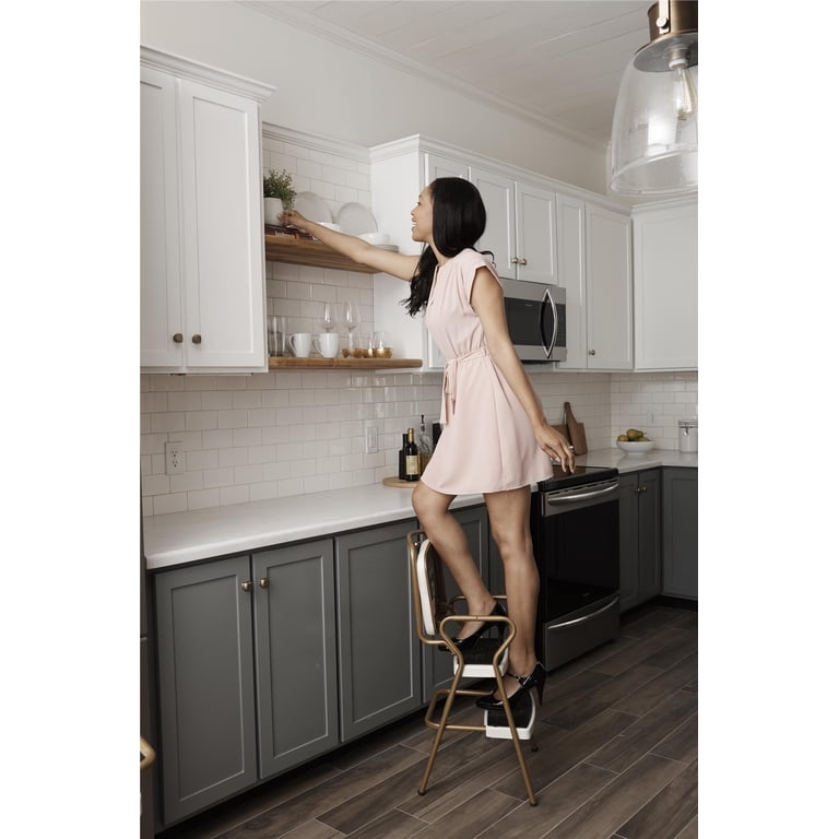 COSCO, Retro Chair Step Stool, Gold/Cream, with Flip-Up Vinyl Seat
