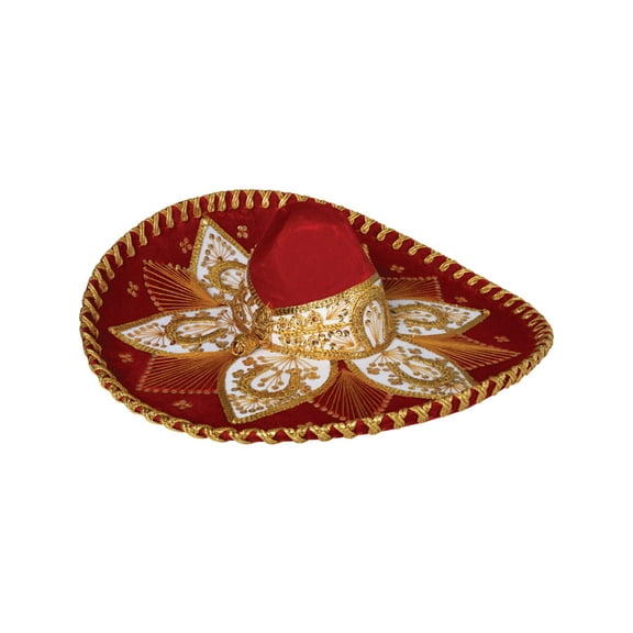 Adult Mexican Charro Hat Velvet Red/Gold 600767