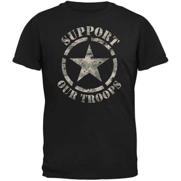 Support Our Troops Camo Star Black Adult T-Shirt - Small
