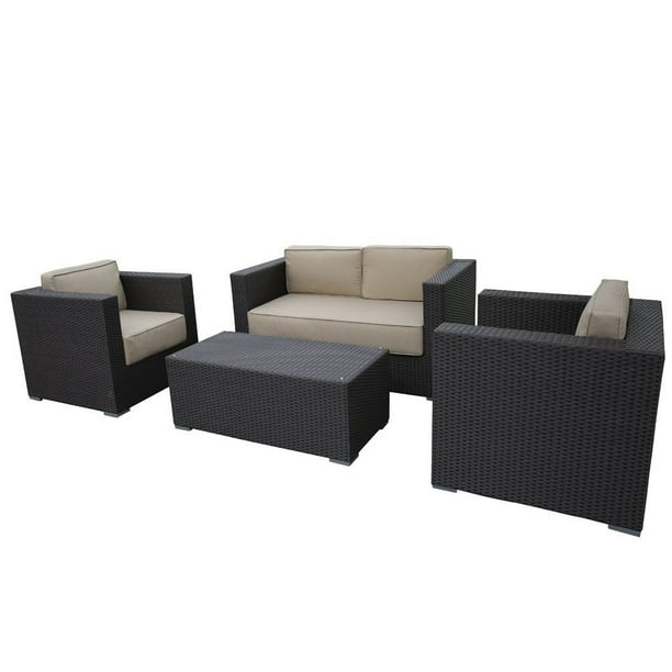 Abba Patio 4 PCS Outdoor Brown Wicker Patio Furniture Set Garden Lawn