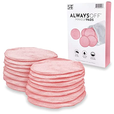 S&T INC. Always Off Reusable Makeup Remover Cloths, Round Pads with Mesh Laundry Bag, Pink, 4.25 in. Diameter, 16 Pack