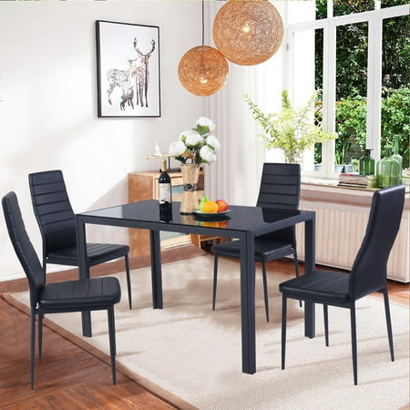 Costway 5 Piece Kitchen Dining Set Glass Metal Table and 4 Chairs Breakfast