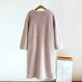 thumbnail image 4 of Women's Cozy Long Sleeve Fleece Nightgown Flannel Knee Lenght Round Neck Nightshirt with Button Loungewear, 4 of 5