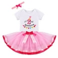 thumbnail image 2 of IBTOM CASTLE Toddler Baby Girls 1st/2nd/3rd Birthday Outfit Bunting Fancy Princess Romper+Rainbow Tutu Skirt+Headband 3PCS Clothes Set 2 Years Pink, 2 of 8