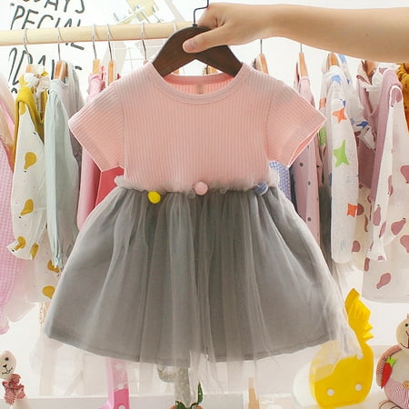 

Fidelma Girls Dress&Skirt Baby Girl Trend Short Sleeve Net Yarn Dress Son Princess Skirt Pink-70