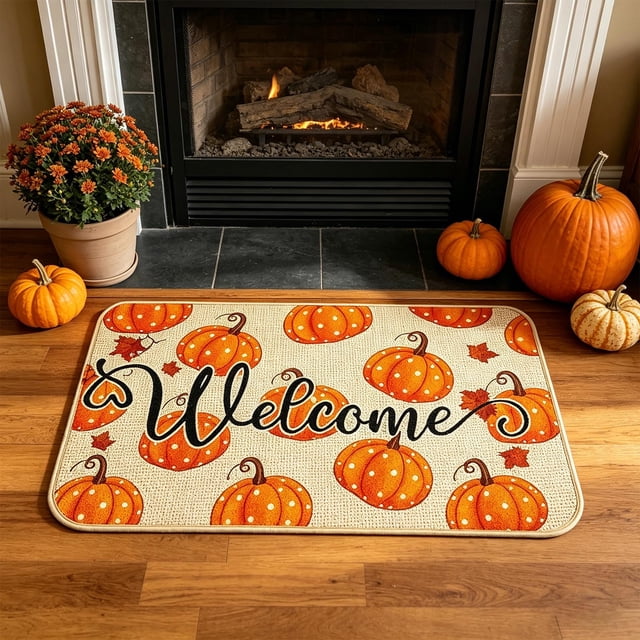 Welcome Doormat Collection, Front Door Mats for Indoor Outdoor Spring Summer Fall Patriotic Floral Entryway Rug Decor