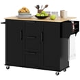 thumbnail image 1 of Black Rolling Kitchen Island Cart with Drop Leaf & Storage - 3 Drawers, Spice Rack, Towel Rack, 52” x 17.7” x 36” - Kitchen & Dining Furniture, 1 of 7