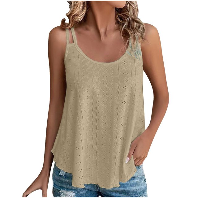 Timegard Camisoles pour Femmes Col Rond Oeillets Sans Manches Chic Décontracté Ample Chemise Haut Camis Tenue de Plage
