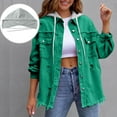 thumbnail image 2 of HomeDM Denim Jacket for Women, Button Down Long Sleeve Coat with Detachable Hood, Green, 2 of 9