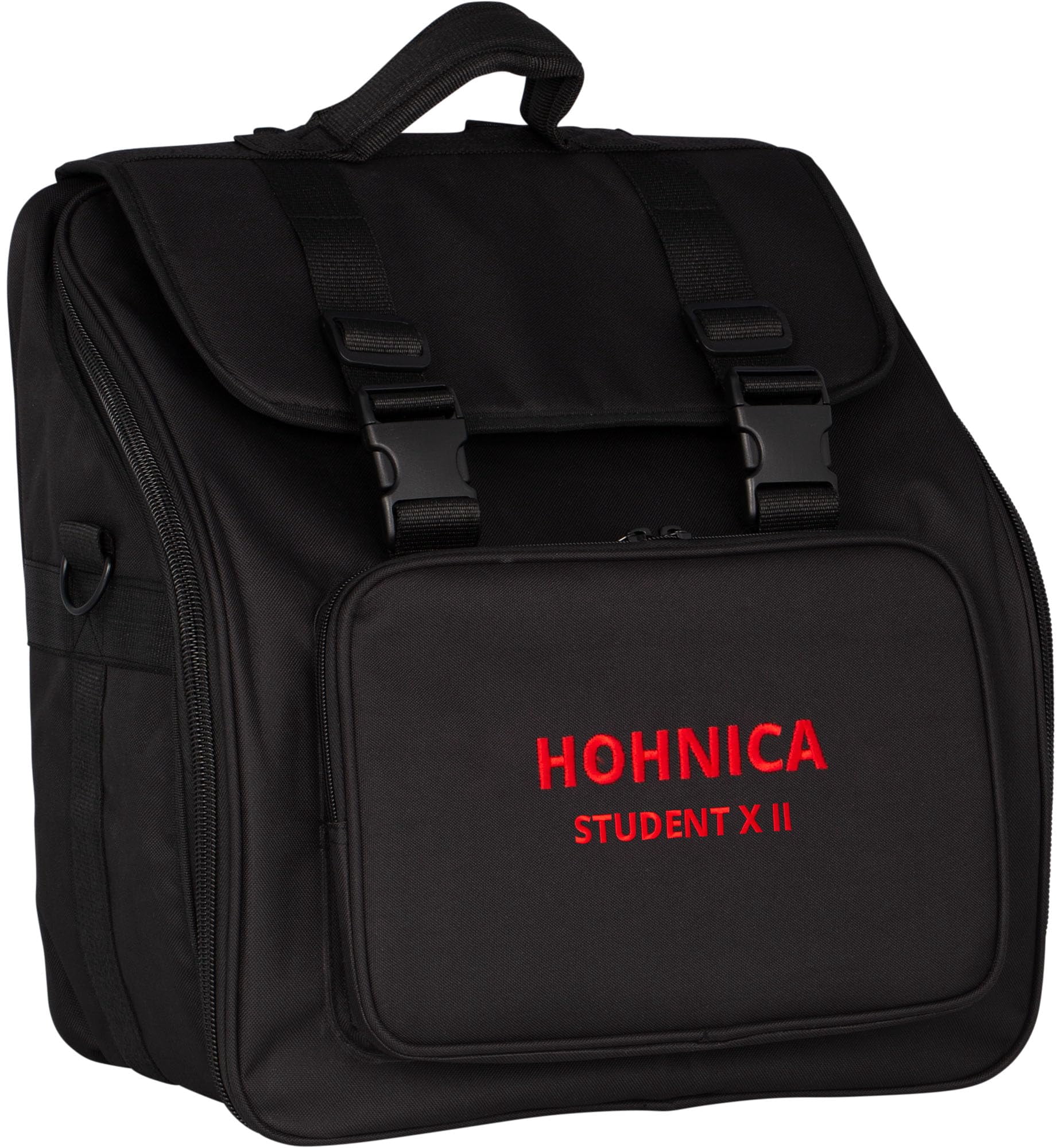 Hohner Hohnica Student XII 44-Key 18 Bass Piano Accordion - Black Bundle with Gig Bag, Adjustable Stand, and Austin Bazaar Polishing Cloth