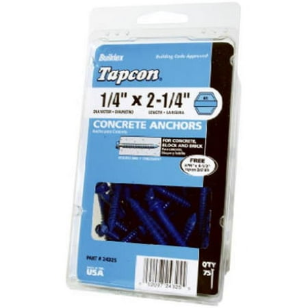 

ITW Brands 24310 75 Pack 0.19 x 2.75 Hex Washer Head Concrete Anchors